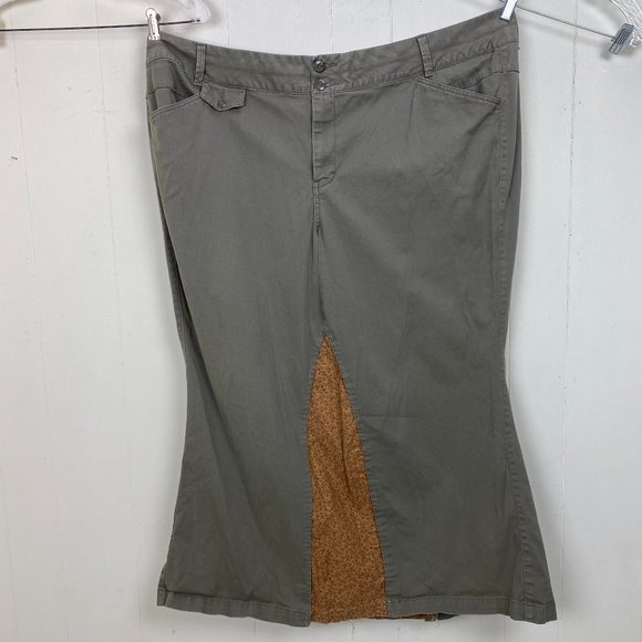 90s Style Fabric Insert Green Khaki Skirt 28P - Picture 1 of 11